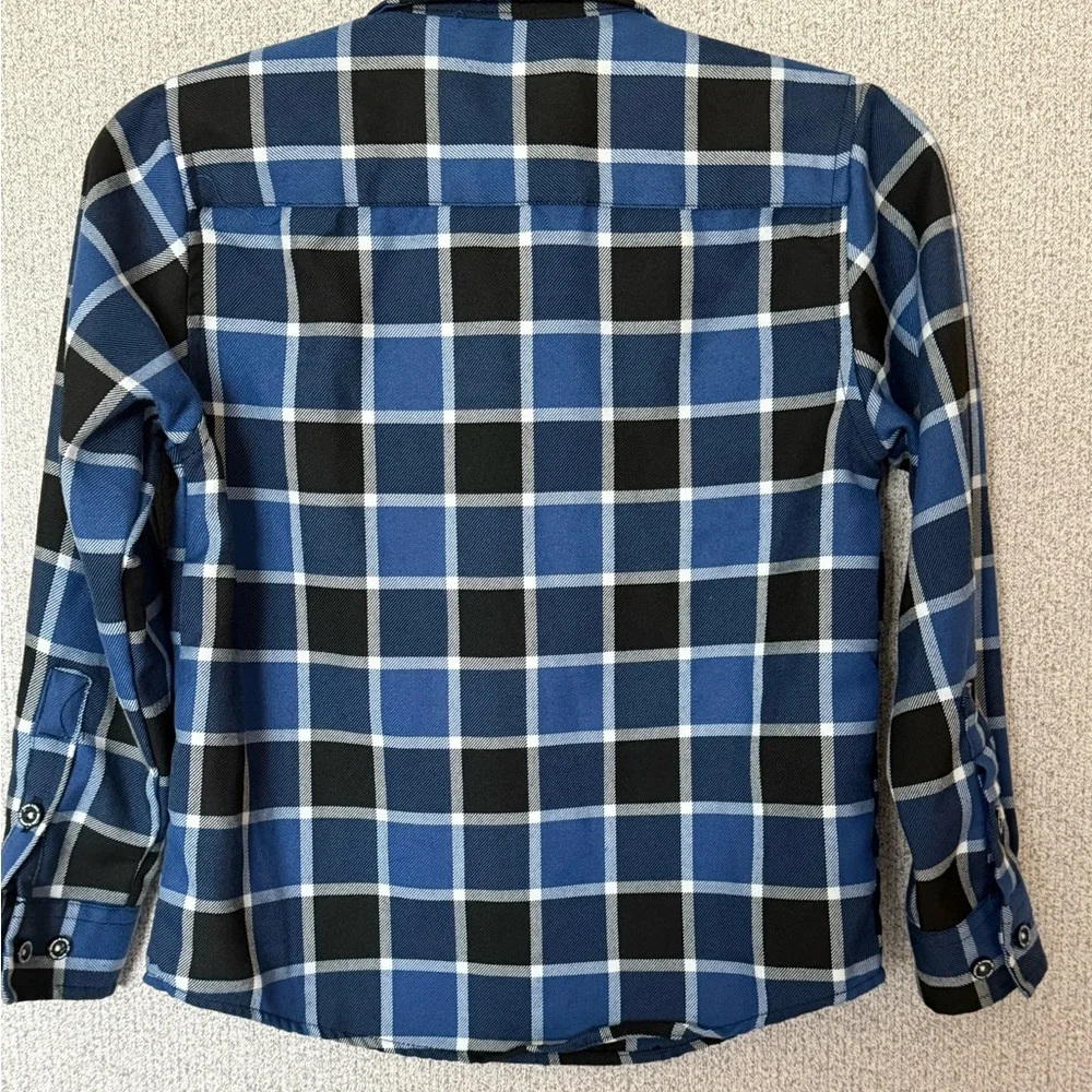 Dixxon Kids Size Small “GREY‎ DAZE’’ plaid button down long sleeve shirt blue